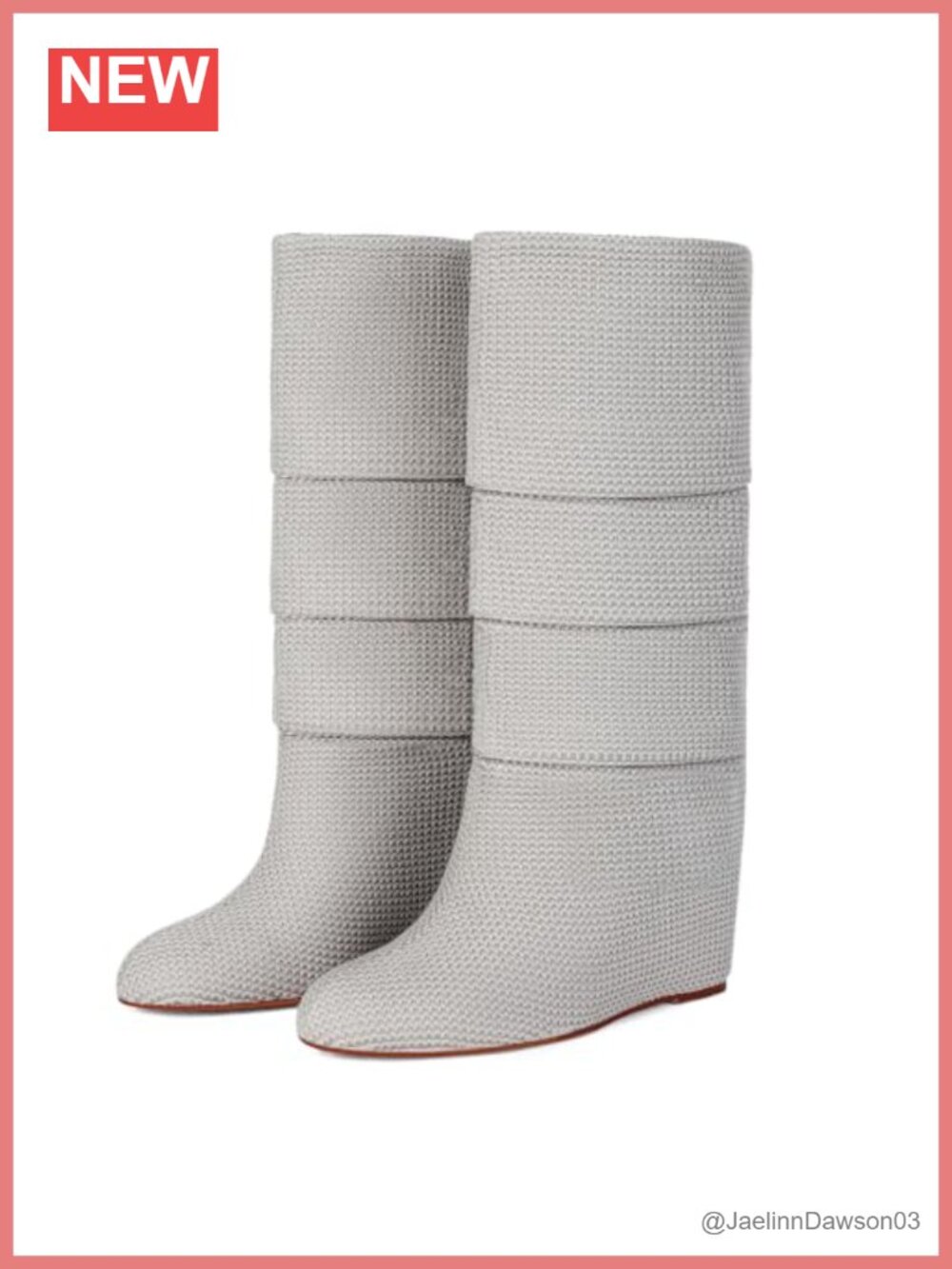Women Knitted Knee High Wedge Boots Fold Over Pointed Toe